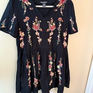 Chelsea & Theodore embroidered Boho romantic drop placed flutter dress L